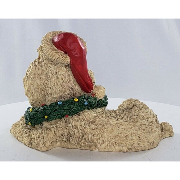 Vintage Resin Poodle Christmas Santa Hat Wreath Figurine - Picture 3 of 5
